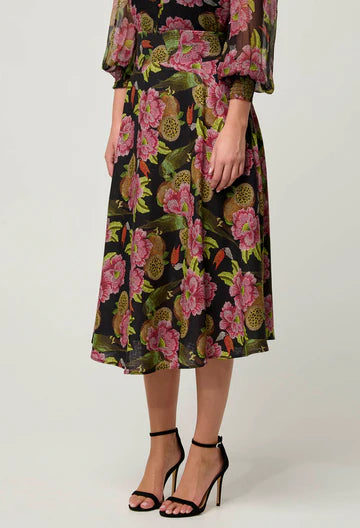 Once Was Estrella Linen Viscose Stitch Detail Yoke Skirt