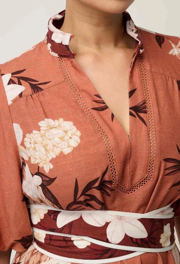 Once Was Gisela Linen Viscose Printed Collumn Midi Dress