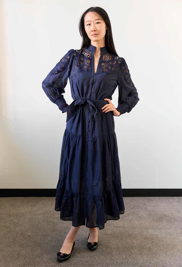 Once Was Mirador Cotton Silk Custom Lace Detail Dress