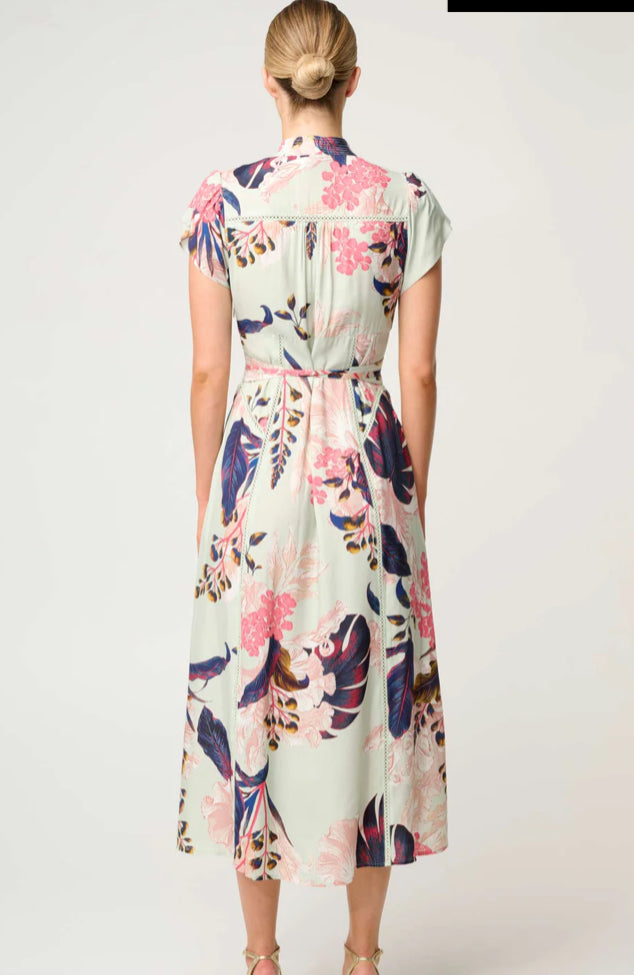 Once/Was Maysa Contrast Trim Yoke Viscose Faille Dress