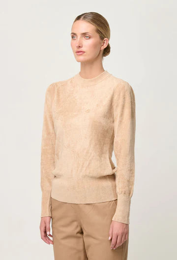 Once Was Celia Viscose Nylon Button Cuff Knit Top
