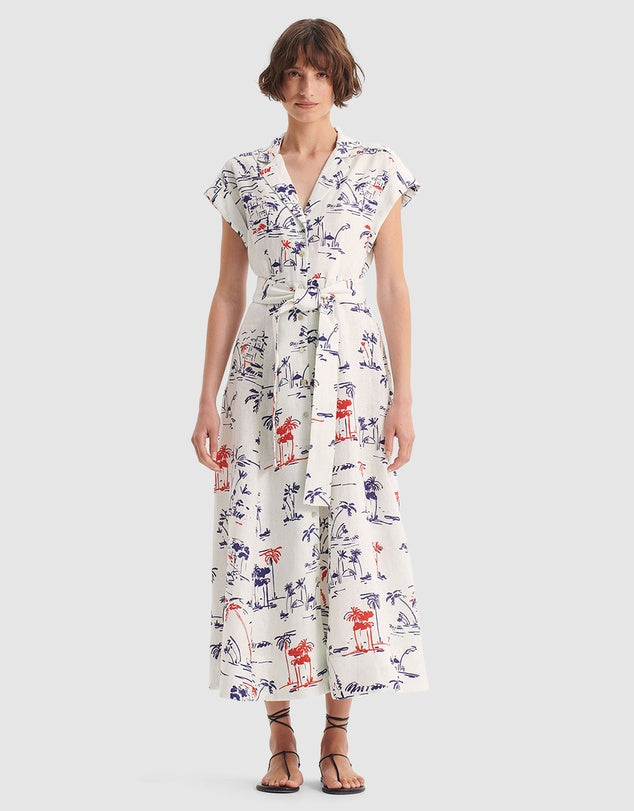 Capri Linen Shirt Dress Print