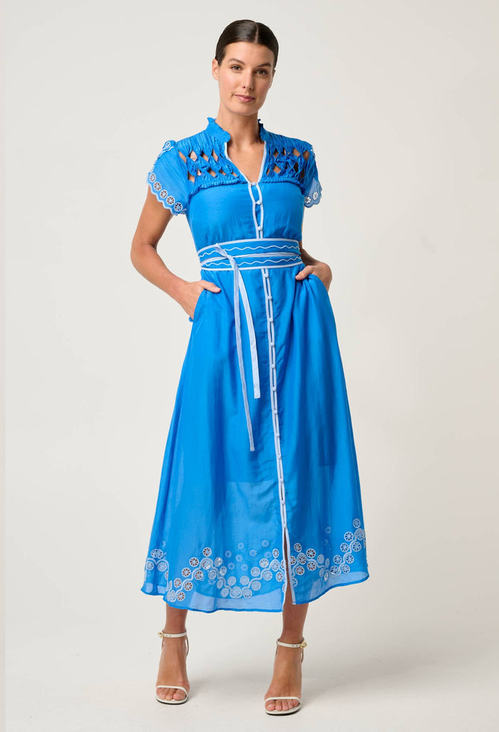 Once Was - Xanthia Diamond Smock-Yolk silk cotton embroidered dress