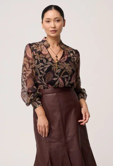 Once Was Freya Sheer Viscose Blouse W embellished Neck detail