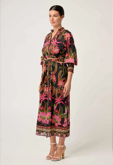 Once Was Carmen Silk Cotton Placement Print Maxi Dress