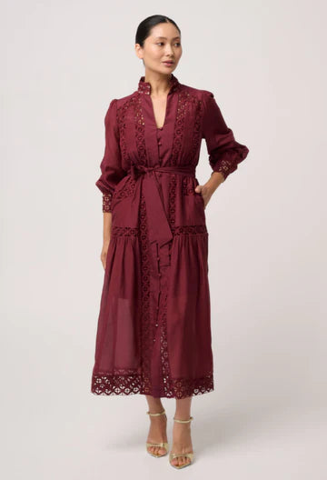 Once/Was Cascadian Silk Lace Detail Maxi Dress
