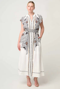 Once Was Malika Viscose Dobby Contrast Bind Flutter Sleeve Dress