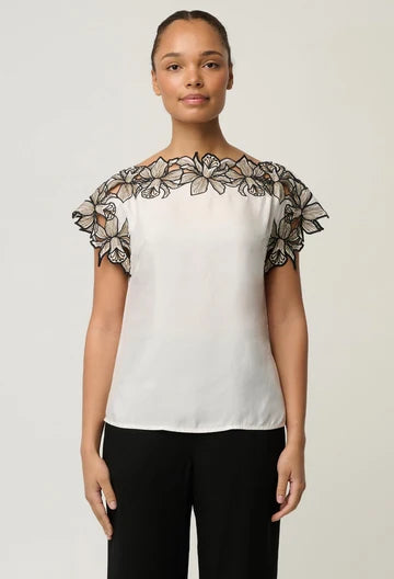 Once Was Eleanor Cupro Blend Embroidery Top