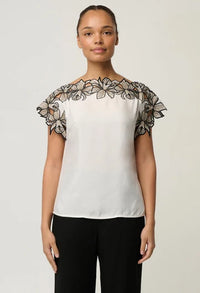 Once Was Eleanor Cupro Blend Embroidery Top