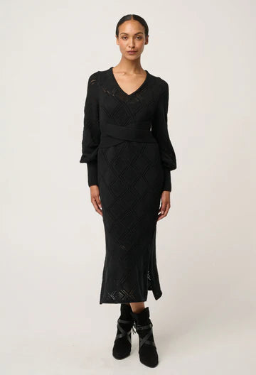 Once Was Cassi Viscose Cotton Blend V Neck Knit Dress