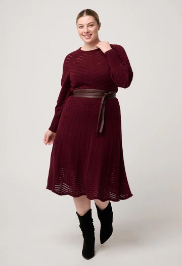 Once Was Mirelle Wool Blend Chevron Detail Knit Dress Bordeaux