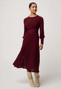 Once Was Mirelle Wool Blend Chevron Detail Knit Dress Bordeaux