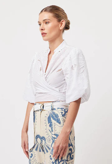 Once Was Flores Embroided Puff Sleeve Shirt