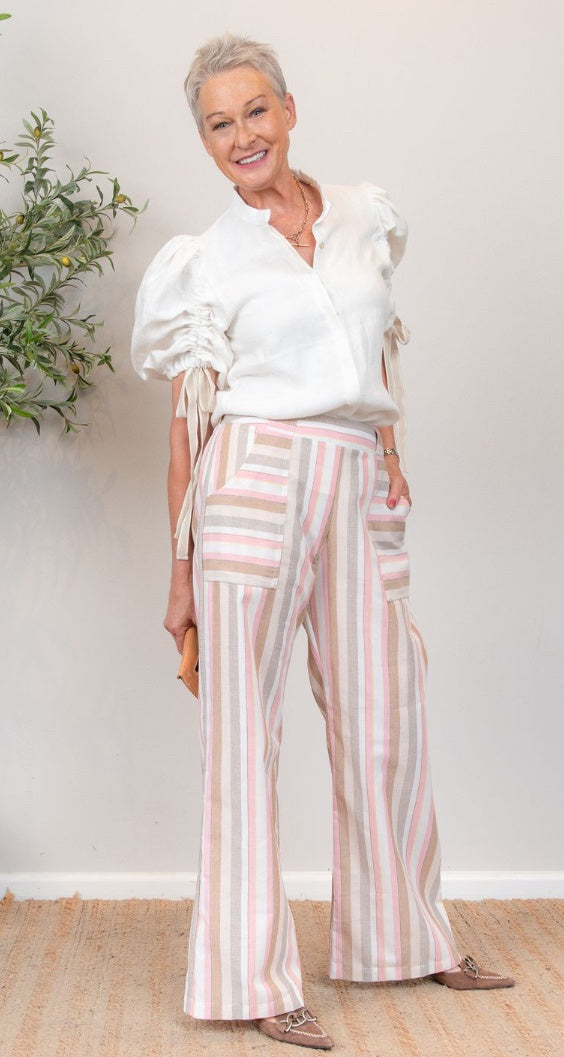 Huntress Sorrento Palazzo Pant Fairhaven Stripe/Aztec Belt