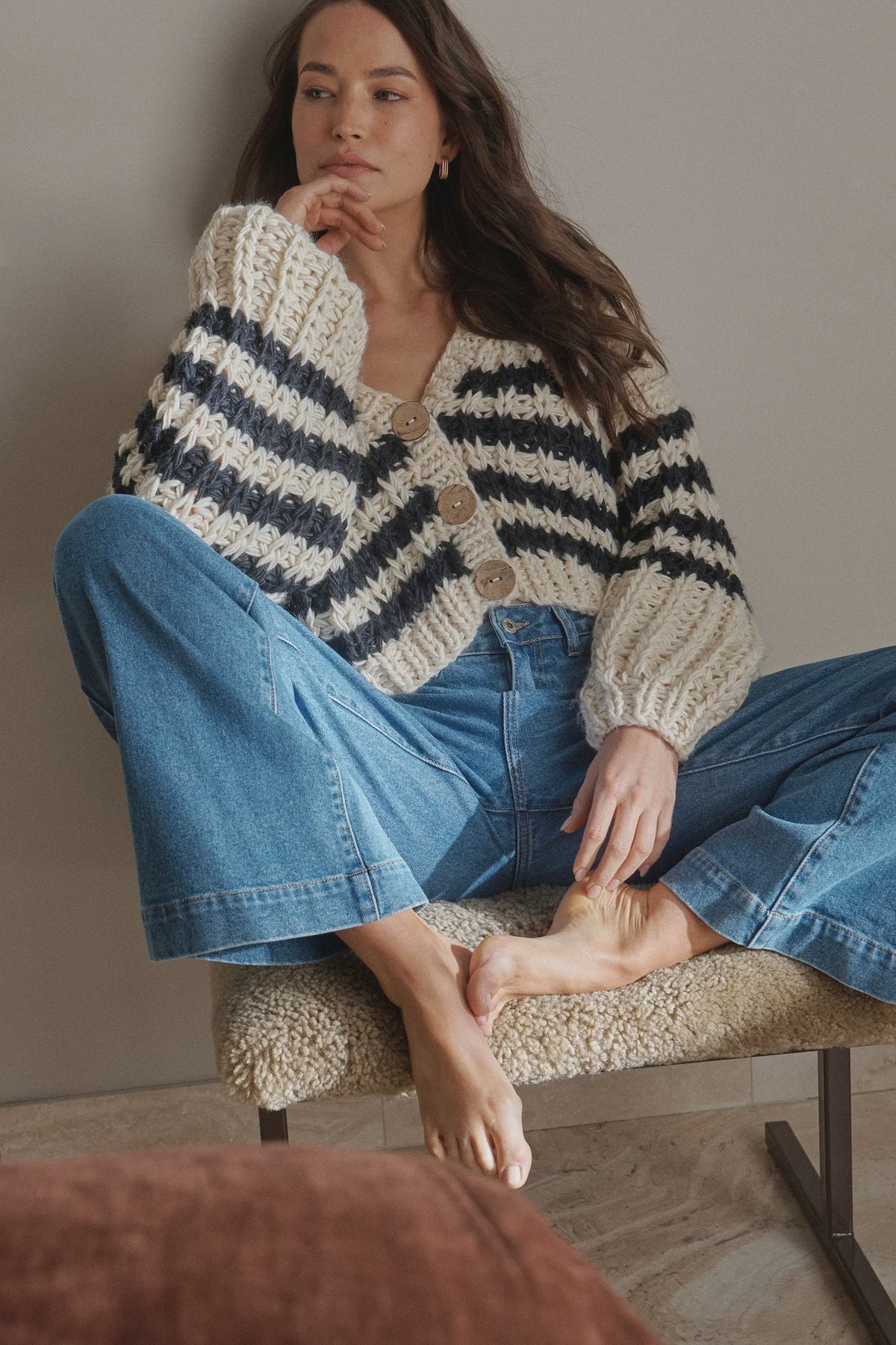 Kireina Elsie Knit Navy & Ecru