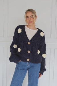 Kireina Alexa Knit Navy & Ecru Flowers