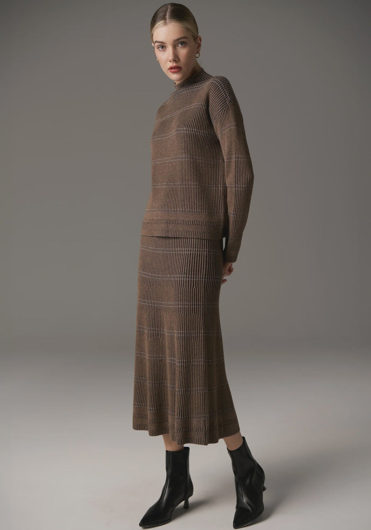 Pol Lara Stripe Knit Skirt Toffee/Ink