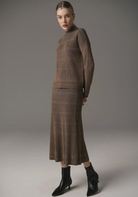 Pol Lara Stripe Knit Skirt Toffee/Ink