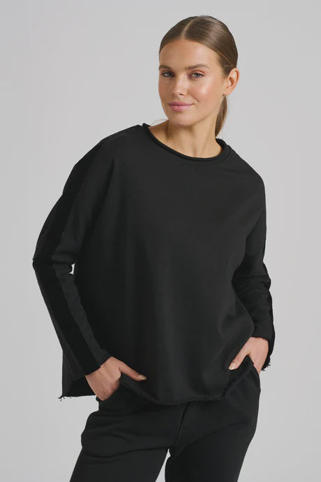 EST Raw Velvet Trim Sweatshirt -Black