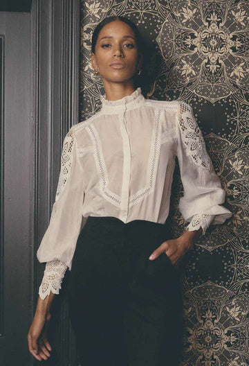 Once Was Sevilla Cotton Silk Custom Lace Detail Shirt