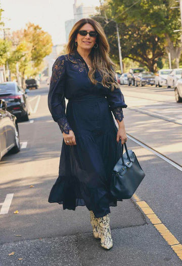 Once Was Mirador Cotton Silk Custom Lace Detail Dress