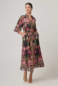 Once Was Carmen Silk Cotton Placement Print Maxi Dress