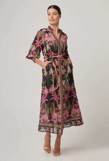 Once Was Carmen Silk Cotton Placement Print Maxi Dress
