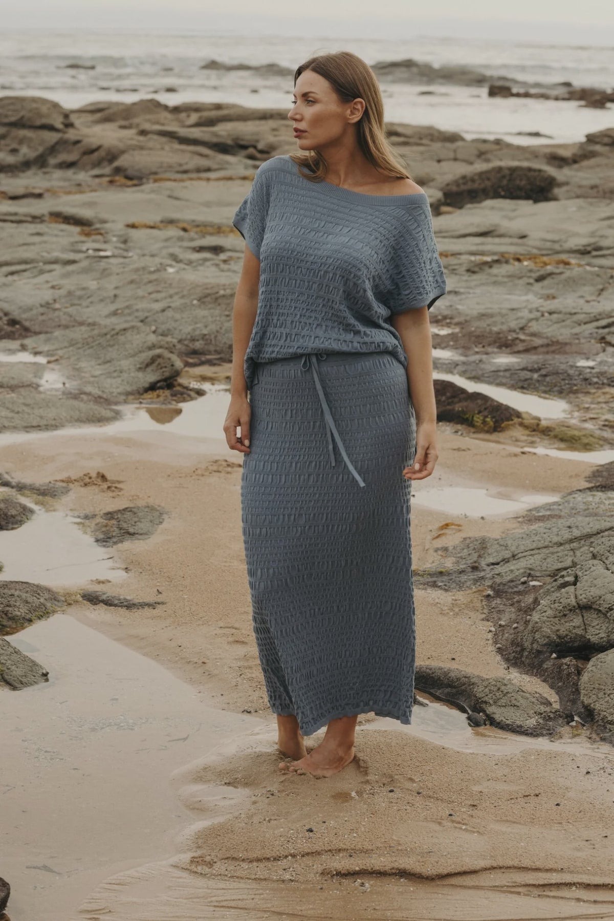 Talamaya Waves Pleat Skirt Blue Pool