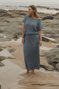 Talamaya Waves Pleat Skirt Blue Pool
