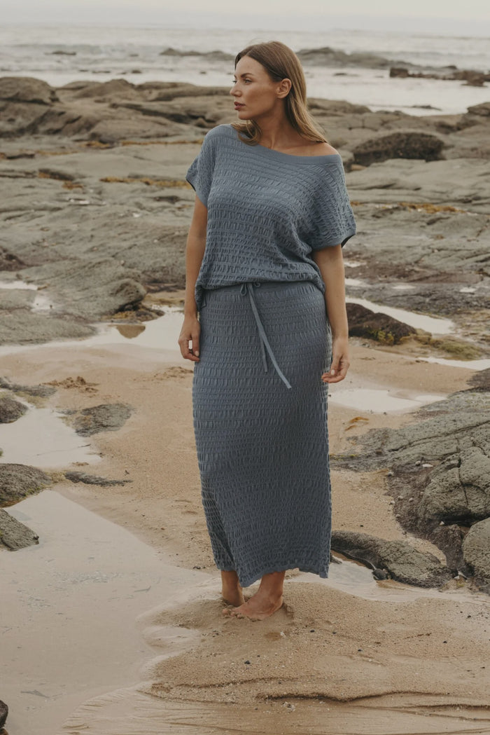 Talamaya Waves Pleat Skirt Blue Pool