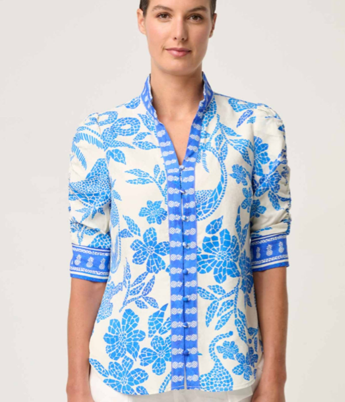 Once Was Calantha Viscose Dobby Rouched Sleeve shirt
