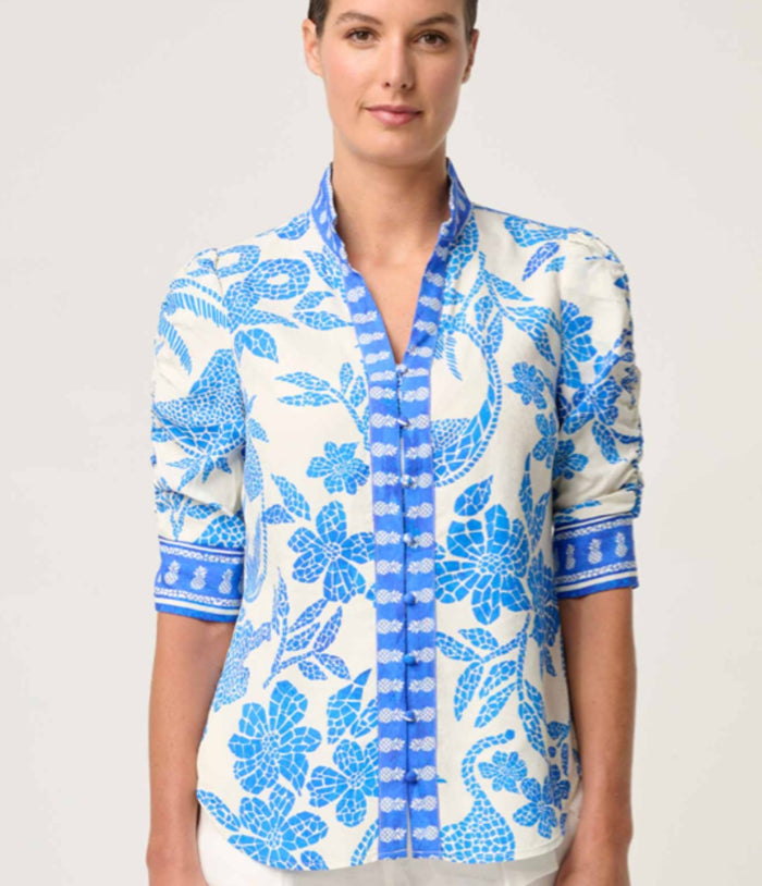 Once Was Calantha Viscose Dobby Rouched Sleeve shirt