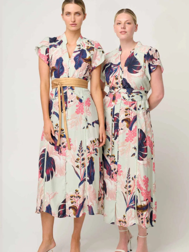 Once/Was Maysa Contrast Trim Yoke Viscose Faille Dress