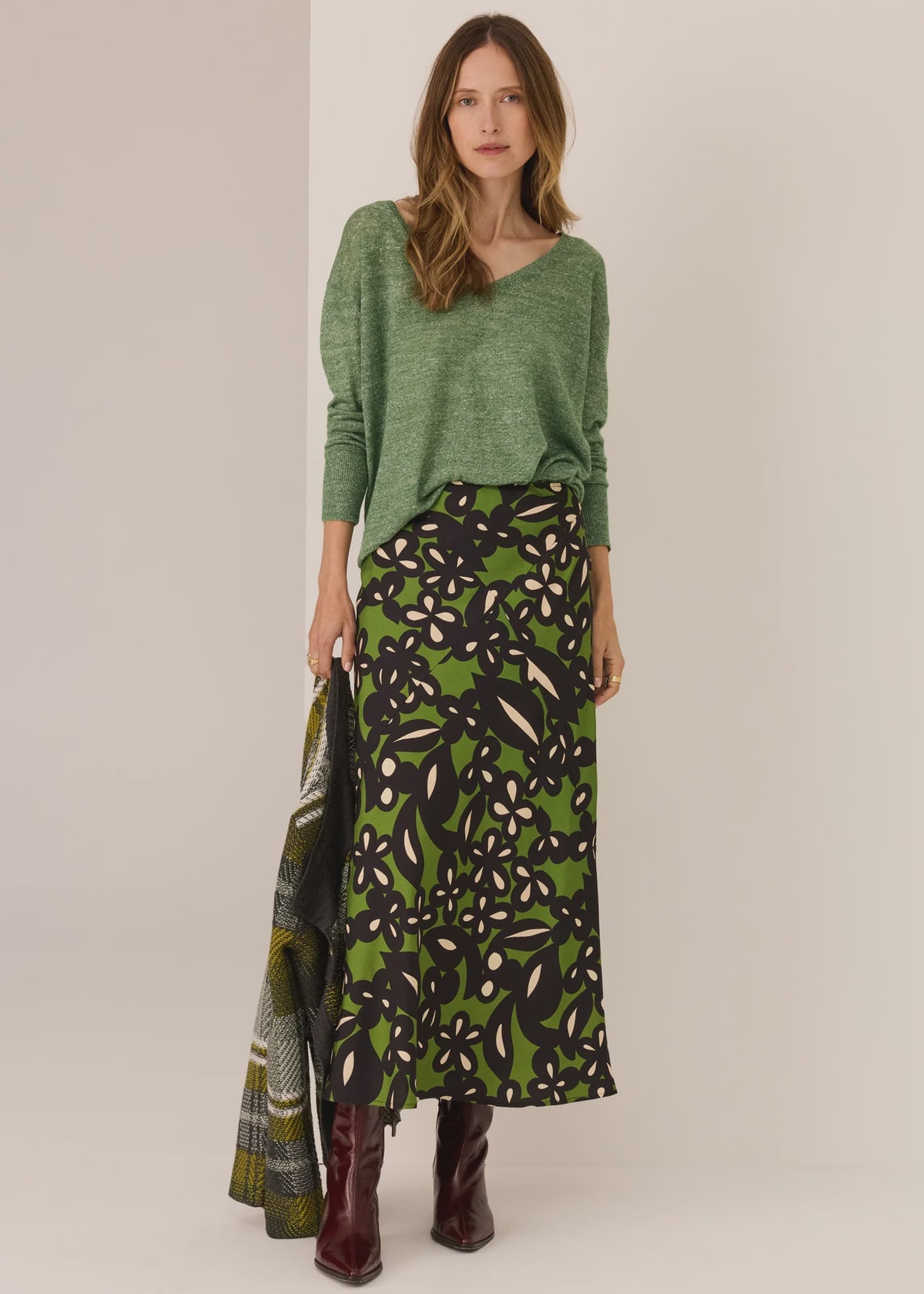 Pol Vaun V Neck Knit Green