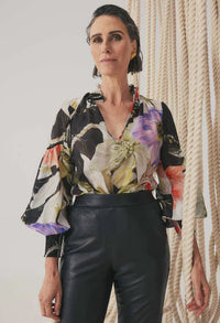 Once Was Collette Silk Cotton Shirred Collar Blouse