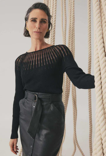 Once Was Rhiannon sheer Neckline Knit Top