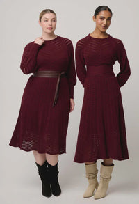 Once Was Mirelle Wool Blend Chevron Detail Knit Dress Bordeaux