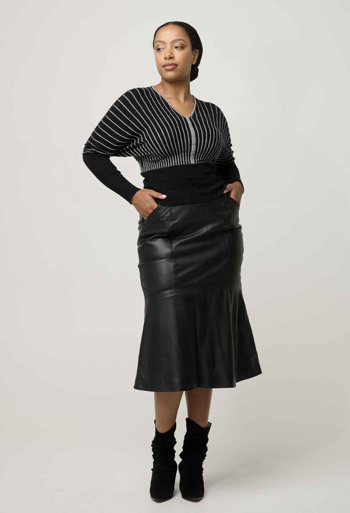Once/Was Francine Metallic Blend Stripe Knit Top - Onyx