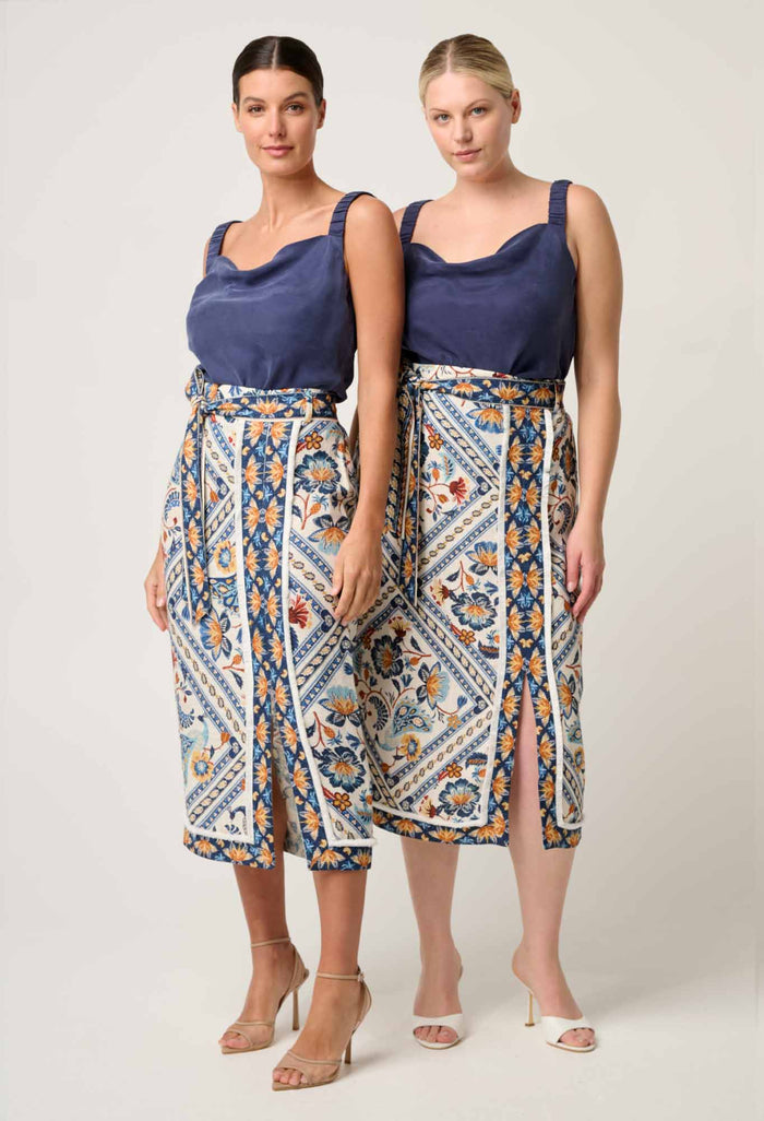 Once Was Zenobia printed fringe midi skirt