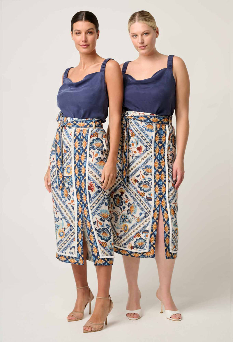 Once Was Zenobia printed fringe midi skirt