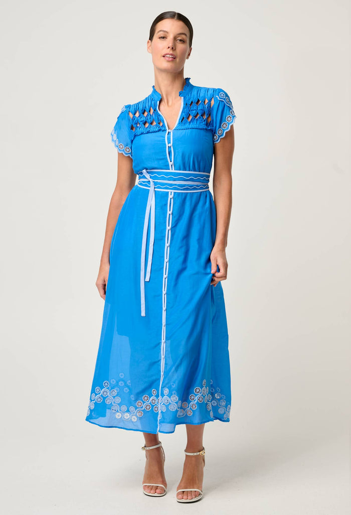 Once Was - Xanthia Diamond Smock-Yolk silk cotton embroidered dress
