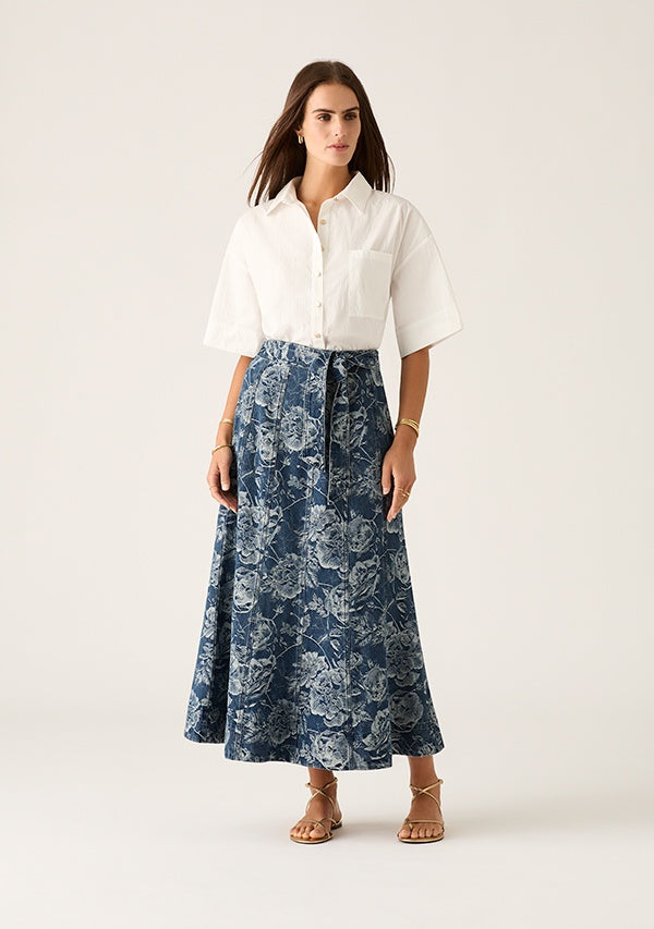 Mos Tatiana Print Denim Maxi Skirt