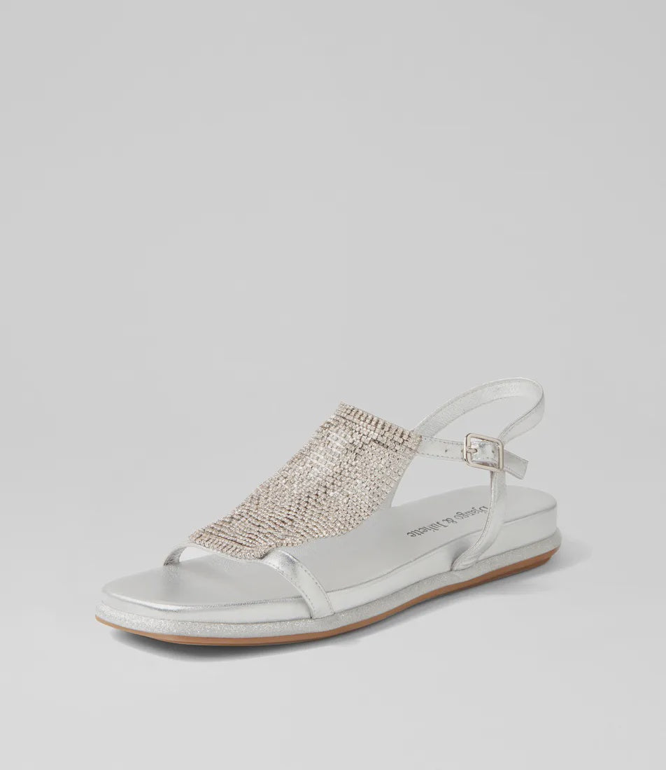 Django & Juliette Yerrys Silver Leather  & Diamonte mesh sandal