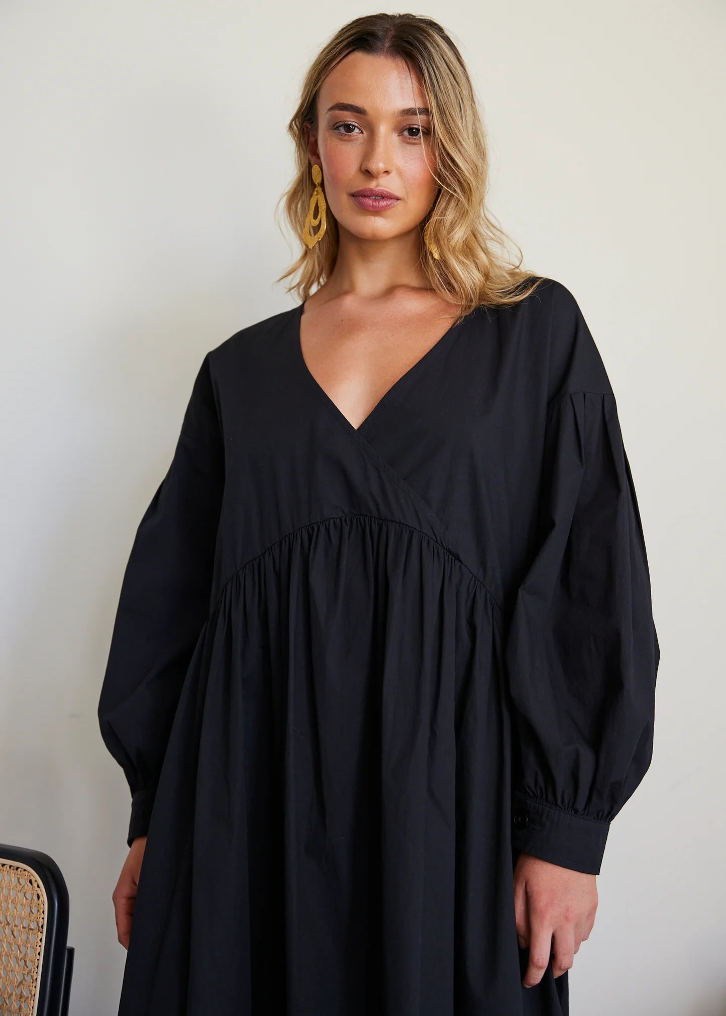 Smock maxi store dress with sleeves