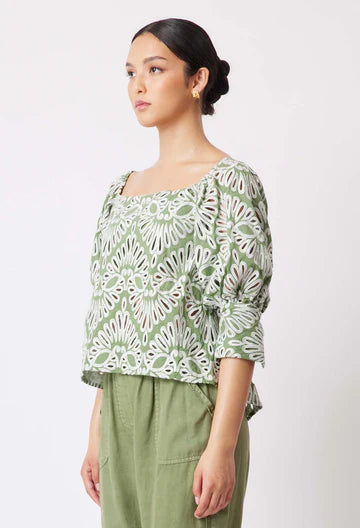 Once Was Awaken off the Shoulder Embroidered Top Sage