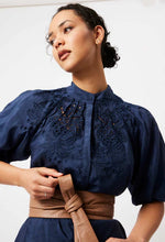 Load image into Gallery viewer, Once Was Occitan Embroidered Cotton/Silk Raglan Puff Sleeve Shirt