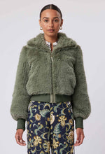 Load image into Gallery viewer, Once Was Halston Faux Fur Sleeve Bomber