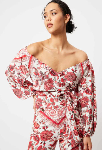 Once Was Estelle Dobby Elastic Neck Wrap Top St Tropez Botanica